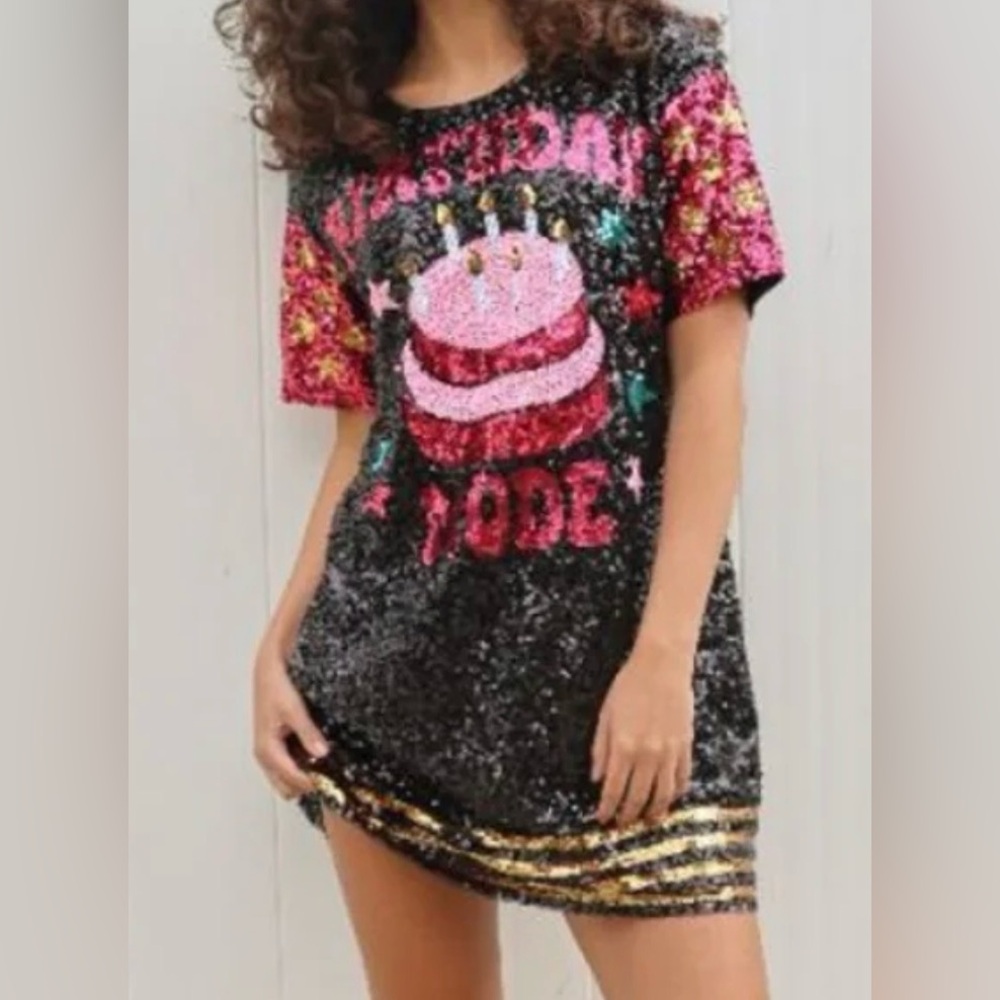 🎉Simply Southern Black and Pink Sequin Birthday Dress